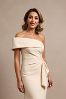 Load image into Gallery viewer, Apricot Satin Ruched Mermaid Long Mother of the Bride Dress