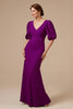 Load image into Gallery viewer, Grape Satin Mermaid V-Neck Long Mother of the Bride Dress