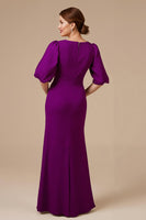 Load image into Gallery viewer, Grape Satin Mermaid V-Neck Long Mother of the Bride Dress