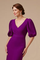 Load image into Gallery viewer, Grape Satin Mermaid V-Neck Long Mother of the Bride Dress