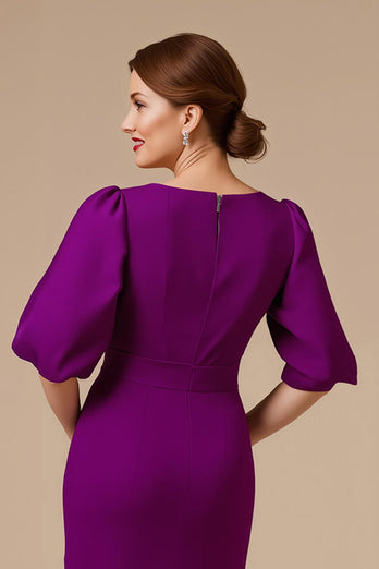 Grape Satin Mermaid V-Neck Long Mother of the Bride Dress
