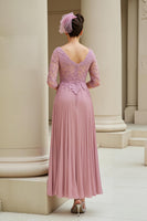 Load image into Gallery viewer, Dusty Rose A Line Appliqued V-Neck Long Mother of the Bride Dress