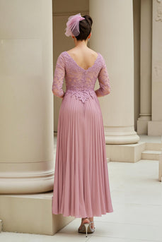 Dusty Rose A Line Appliqued V-Neck Long Mother of the Bride Dress