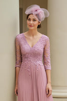 Load image into Gallery viewer, Dusty Rose A Line Appliqued V-Neck Long Mother of the Bride Dress