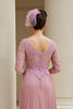Load image into Gallery viewer, Dusty Rose A Line Appliqued V-Neck Long Mother of the Bride Dress