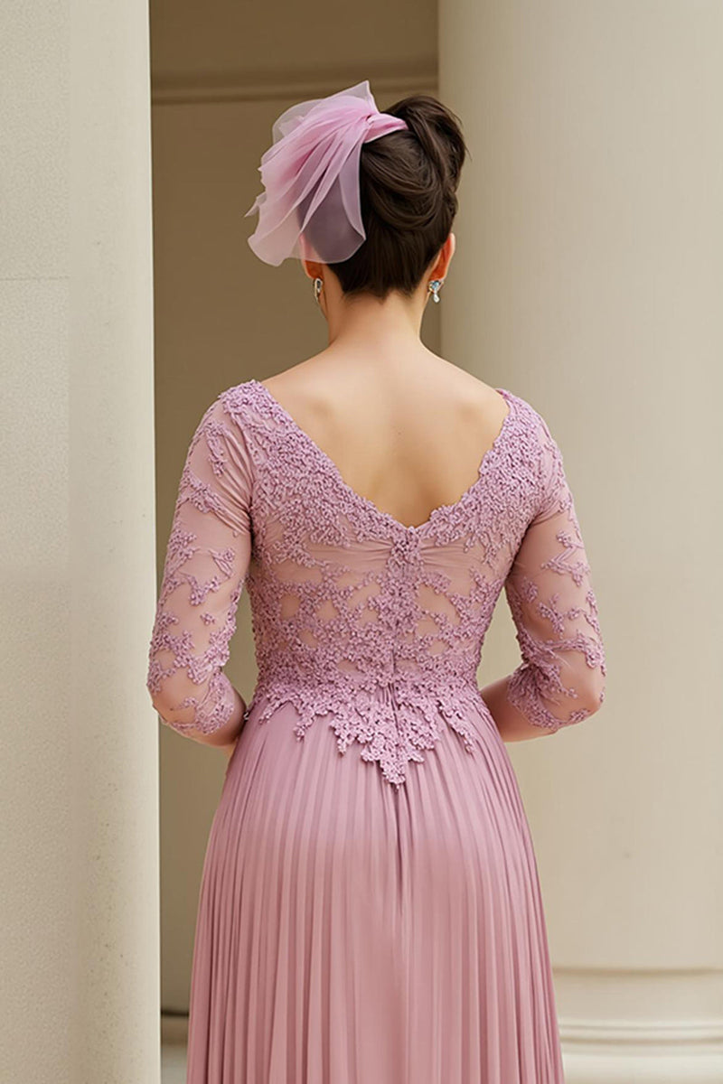 Load image into Gallery viewer, Dusty Rose A Line Appliqued V-Neck Long Mother of the Bride Dress