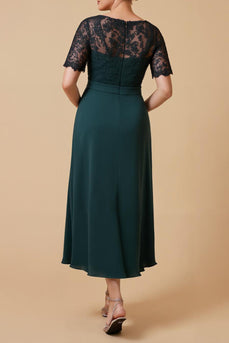Pine Chiffon V-Neck A-Line Long Mother of the Bride Dress with Sleeves