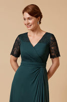 Load image into Gallery viewer, Pine Chiffon V-Neck A-Line Long Mother of the Bride Dress with Sleeves