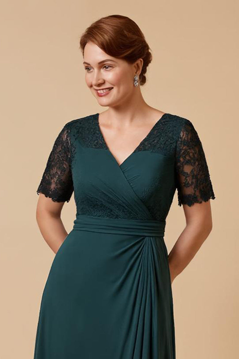 Load image into Gallery viewer, Pine Chiffon V-Neck A-Line Long Mother of the Bride Dress with Sleeves