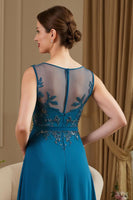 Load image into Gallery viewer, Peacock Blue Chiffon A Line Long Mother of the Bride Dress with Appliques