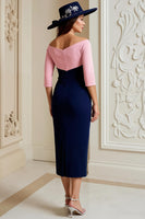 Load image into Gallery viewer, Navy Sheath Midi Mother of the Bride Dress with Appliques