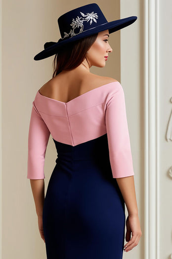 Navy Sheath Midi Mother of the Bride Dress with Appliques