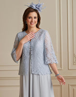 Load image into Gallery viewer, Silver 2 Pieces Chiffon Midi Mother of the Bride Dress