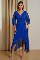 Load image into Gallery viewer, Royal Blue A Line V-Neck Asymmetrical Mother of the Bride Dress