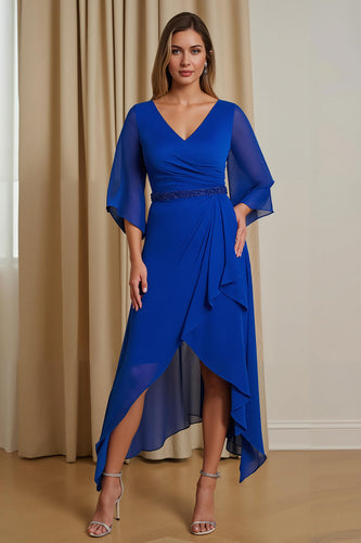 Royal Blue A Line V-Neck Asymmetrical Mother of the Bride Dress