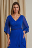 Load image into Gallery viewer, Royal Blue A Line V-Neck Asymmetrical Mother of the Bride Dress