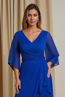Load image into Gallery viewer, Royal Blue A Line V-Neck Asymmetrical Mother of the Bride Dress
