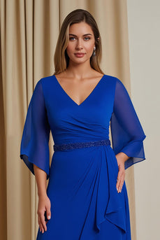 Royal Blue A Line V-Neck Asymmetrical Mother of the Bride Dress