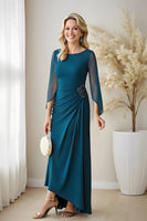 Load image into Gallery viewer, Peacock Blue Sheath Boat Neck Long Mother of the Bride Dress