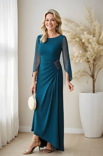 Peacock Blue Sheath Boat Neck Long Mother of the Bride Dress