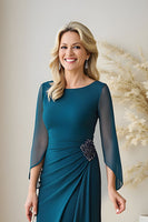 Load image into Gallery viewer, Peacock Blue Sheath Boat Neck Long Mother of the Bride Dress