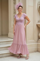 Load image into Gallery viewer, Dusty Rose V-Neck Chiffon A-Line Long Mother of the Bride Dress