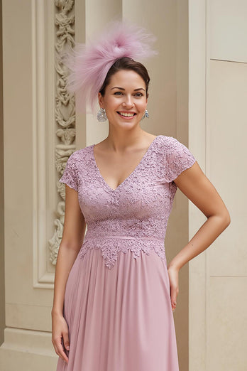 Dusty Rose V-Neck Chiffon A-Line Long Mother of the Bride Dress