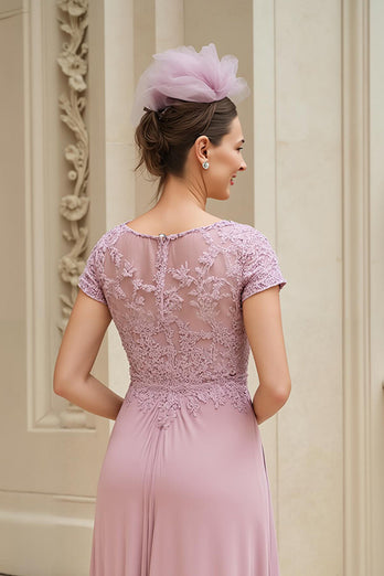 Dusty Rose V-Neck Chiffon A-Line Long Mother of the Bride Dress
