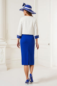 Royal Blue 2 Piece Bodycon Midi Mother of the Bride Dress