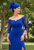 Load image into Gallery viewer, Royal Blue Ruched Midi Mother of the Bride Dress with Lace