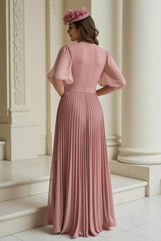 Dusty Rose Chiffon Pleated A-Line Long Mother of the Bride Dress
