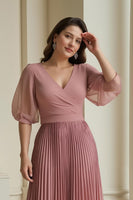 Load image into Gallery viewer, Dusty Rose Chiffon Pleated A-Line Long Mother of the Bride Dress