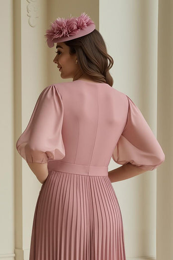 Dusty Rose Chiffon Pleated A-Line Long Mother of the Bride Dress