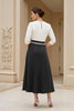 Load image into Gallery viewer, Black A Line Boat Neck Midi Mother of the Bride Dress with Long Sleeves