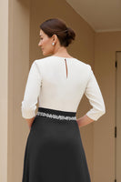 Load image into Gallery viewer, Black A Line Boat Neck Midi Mother of the Bride Dress with Long Sleeves