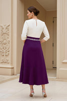 Load image into Gallery viewer, Black A Line Boat Neck Midi Mother of the Bride Dress with Long Sleeves