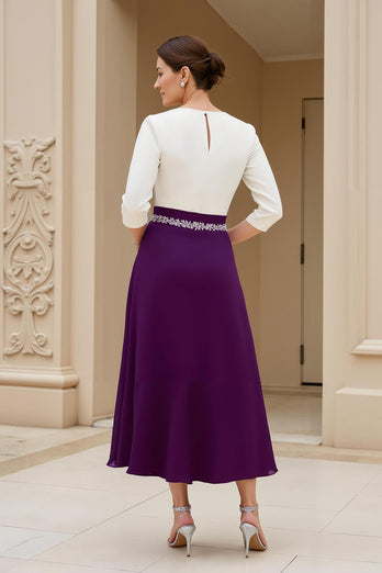 Black A Line Boat Neck Midi Mother of the Bride Dress with Long Sleeves