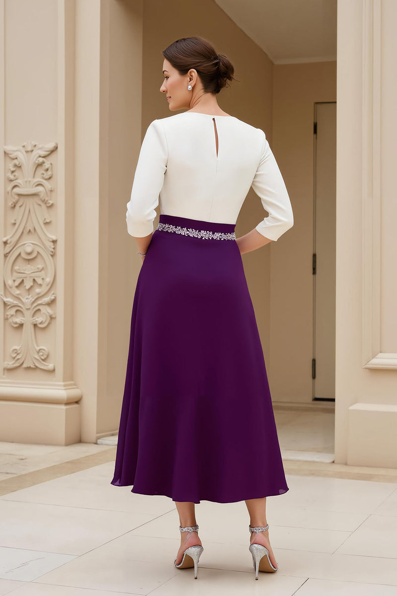 Load image into Gallery viewer, Black A Line Boat Neck Midi Mother of the Bride Dress with Long Sleeves