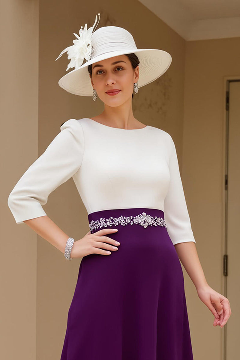 Load image into Gallery viewer, Black A Line Boat Neck Midi Mother of the Bride Dress with Long Sleeves