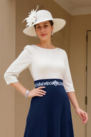 Load image into Gallery viewer, Black A Line Boat Neck Midi Mother of the Bride Dress with Long Sleeves