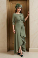 Load image into Gallery viewer, Olive Round Neck Asymmetrical Mother of the Bride Dress