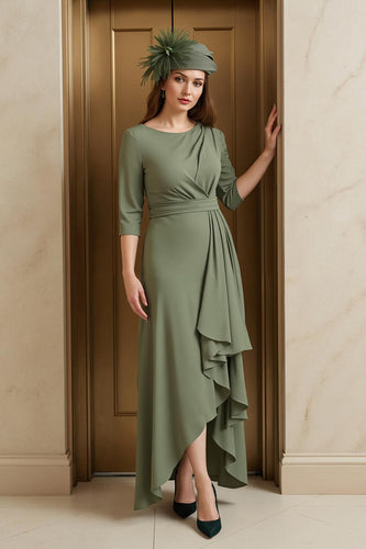 Olive Round Neck Asymmetrical Mother of the Bride Dress