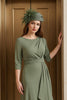 Load image into Gallery viewer, Olive Round Neck Asymmetrical Mother of the Bride Dress