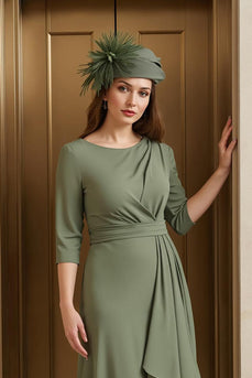 Olive Round Neck Asymmetrical Mother of the Bride Dress