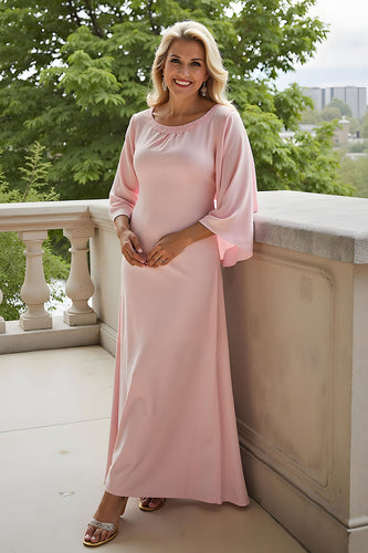 Candy Pink Round Neck A-Line Long Mother of the Bride Dress