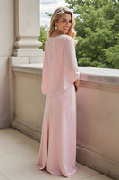 Load image into Gallery viewer, Candy Pink Round Neck A-Line Long Mother of the Bride Dress