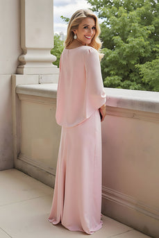 Candy Pink Round Neck A-Line Long Mother of the Bride Dress