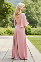 Load image into Gallery viewer, Blush Ruched Long A-Line Mother of the Bride Dress with Sleeves