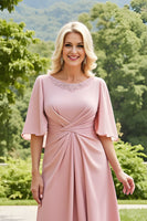Load image into Gallery viewer, Blush Ruched Long A-Line Mother of the Bride Dress with Sleeves