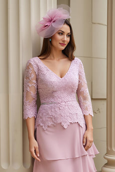 Blush Chiffon Ruffled Long Mother of the Bride Dress with Sleeves